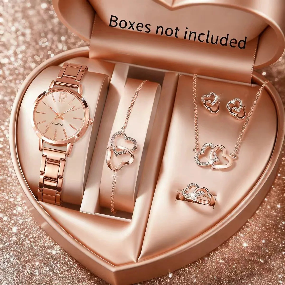 6PCS Fashion Women's Quartz Watch Rhinestone Jewelry Set Elegant Ladies Alloy Band Wristwatches Relogio Feminino（Without Box）