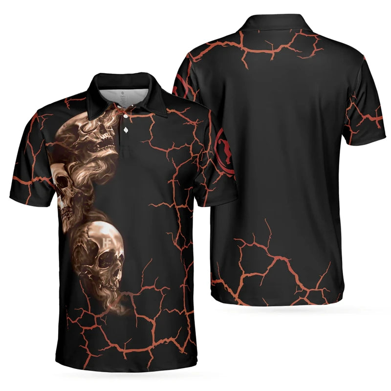 3D Print Skull Fashion Men's Polo Shirt Fashion Trendy Skull Flower Streetwear Unisex Short Sleeve Golf Sport Shirt Button Tops