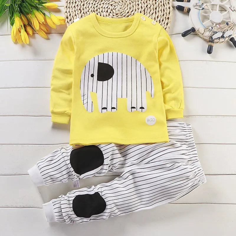 Girls Pink Pajamas Suits Long Sleeve Underwear New Child Casual Cotton Soft Tops+Pants Baby Cartoon Print Home Wear Two Piece