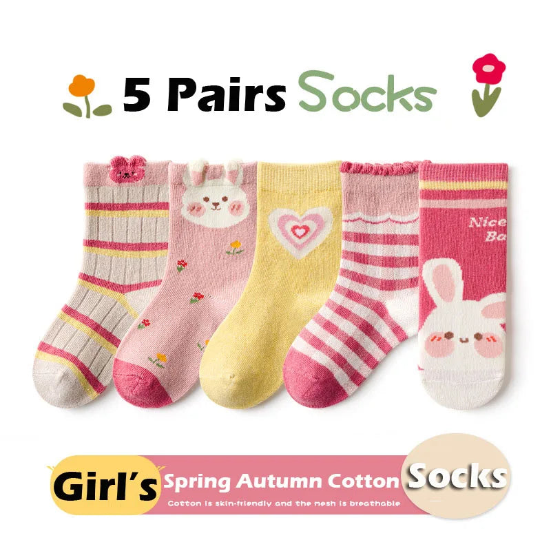 5 Pairs Girls Socks Spring Autumn Ruffle Socks Cotton Socks Kids Lolita Fancy Socks Twist Pattern