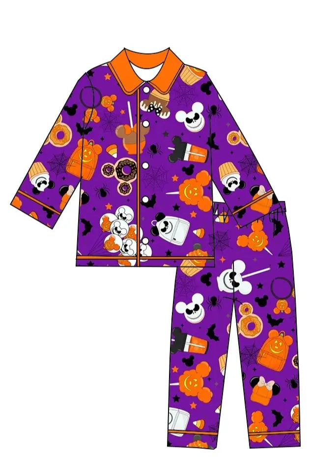 Wholesale Purple Children's Halloween Pajamas Kids Pumpkin Cany Set Boys Girls Clothing