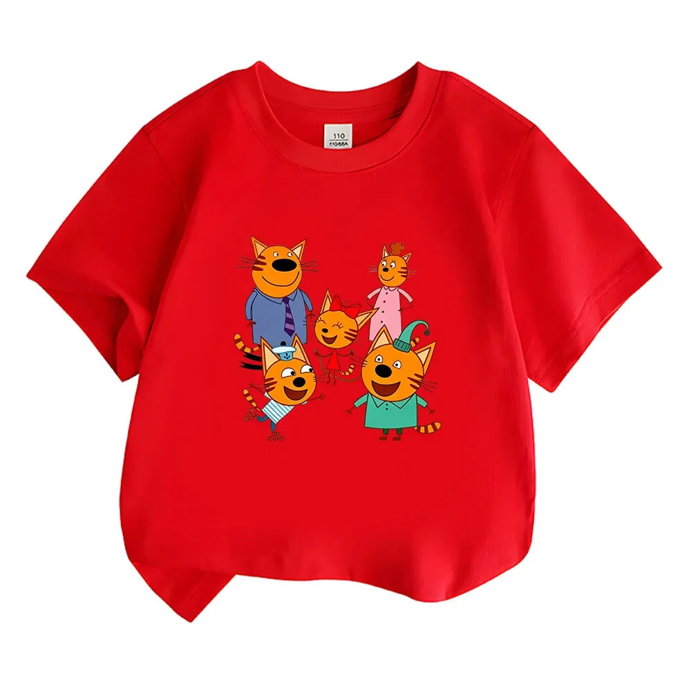 100% Cotton Kid-e-cats Children's T-Shirt 2-12 Years Cartoon Print Kids Tees Cute Casual Tops O-Neck Short Sleeve Summer Wear
