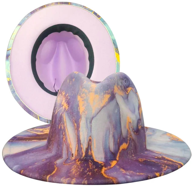 Fedora hat Women's hat wide-brimmed hat Fedora hat autumn winter men retro fashion tie-dye felt jazz Panama hat wedding hat