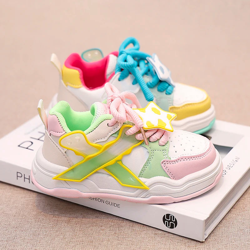 Kids Sneakers Versatile for Girls Tennis Shoes Fashion Causal 2024 New School Children Running Shoes with Cute Stars Non-slip