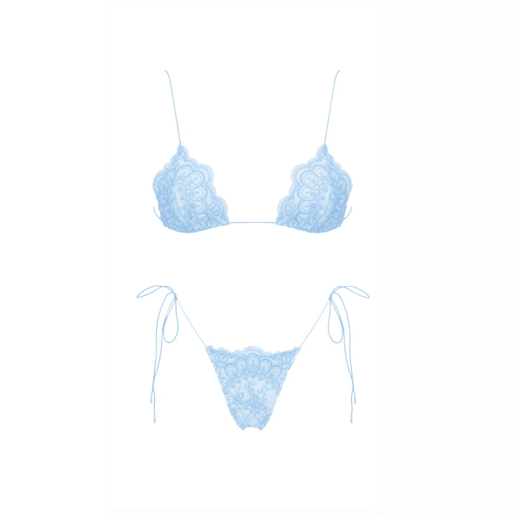 Mesh Bikini with Pants Swimsuit Brazilan Bikini Set Swimwear for Women Lace Halter Shirring 3 Pcs Bathing Suits Summer Female