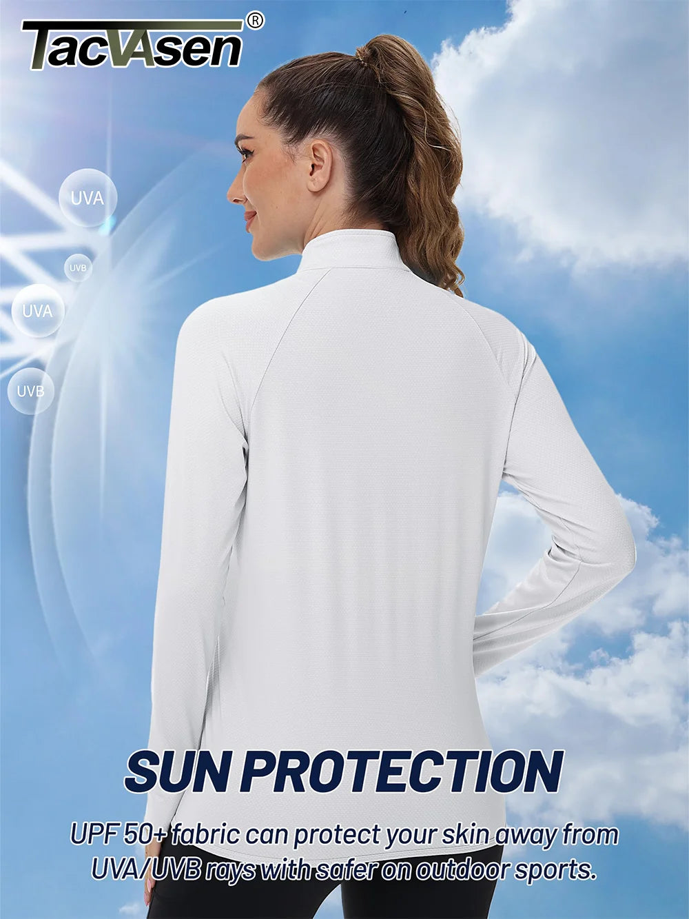 TACVASEN UPF 50+ Sun Protection Summer Shirts Womens Long Sleeve Shirts Full Zip Casual Jackets Zipper Pockets Golf Athlete Tops