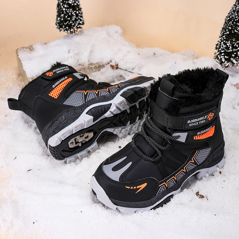 Kids Snow Boots Winter Fashion High Top Warm Plush Comfortable Anti Slip Stable Walking Shoes Boys Outdoor Sneakers Size 30-40