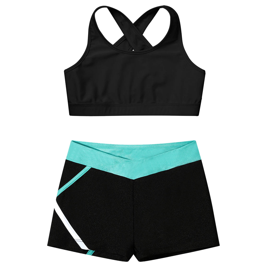 8 10 14 16 Children's Sportswear Kids Girls Sleeveless Crop Top with Shorts Sports Suits for Running Gym Yoga Workout Outtfit