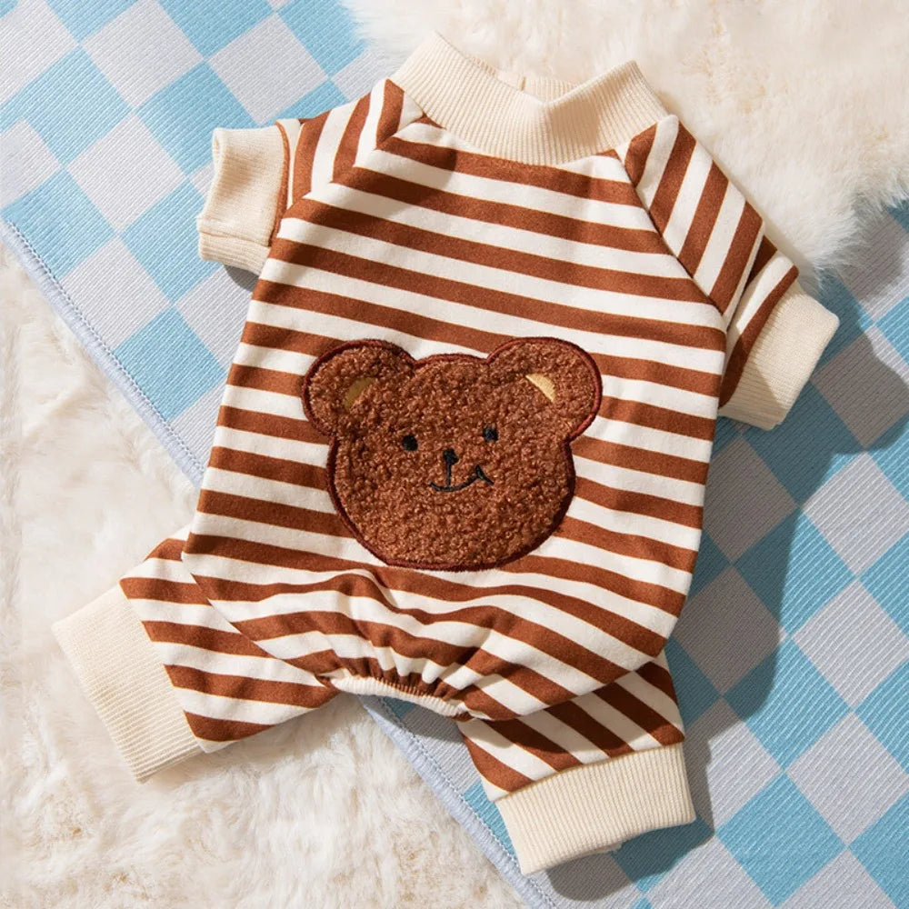 Cartoon Pattern Kawaii Pet Clothes Keep Warm Cotton Winter Puppy Clothes Animal Clothing Striped Pajamas Dog Jumpsuits Chihuahua