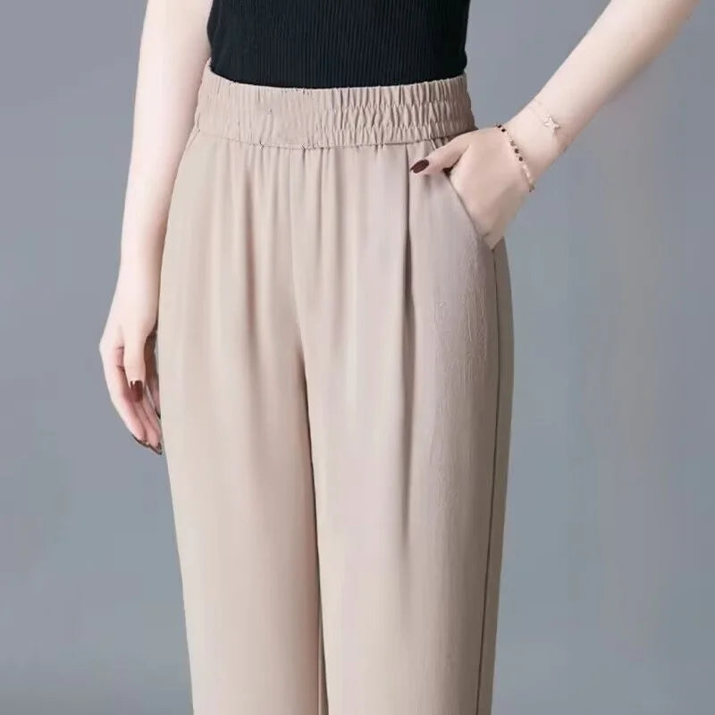 Ice Silk Cotton Linen Harem Pants Women's Summer Thin High Waist ular Carrot Casual Dad Pants 2025  Color Women's Pants