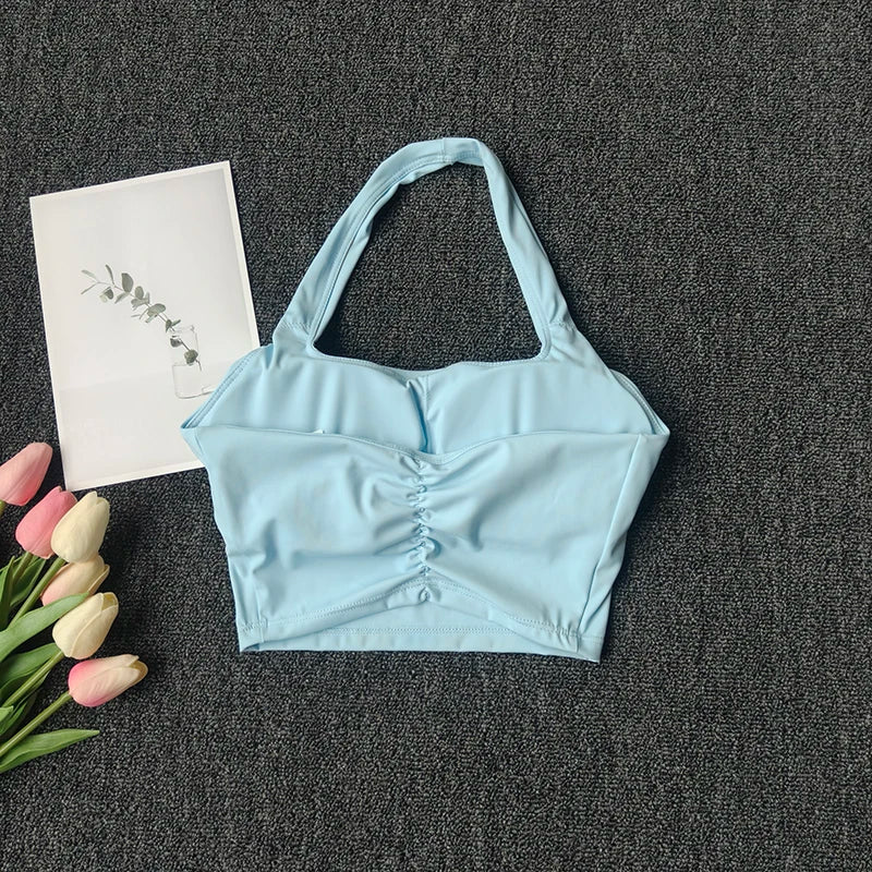 Sports Vest for Women Wearing Chest Pad Shockproof Fitness Bra with Neck Halter Fast Drying Beautiful Back Yoga Underwear Summer