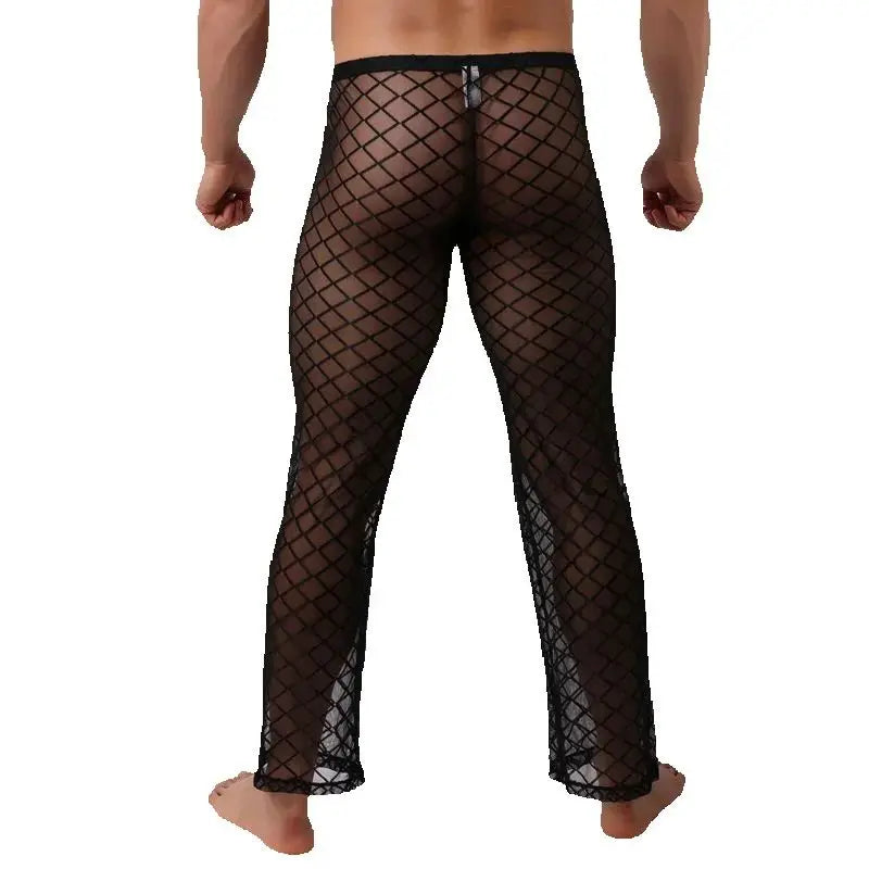 Diamond Pants Sexy Transparent Breathable Mesh Pajamas Trousers Night Wear For Mens Sleepwear Ropa De Dormir Hombre See Through