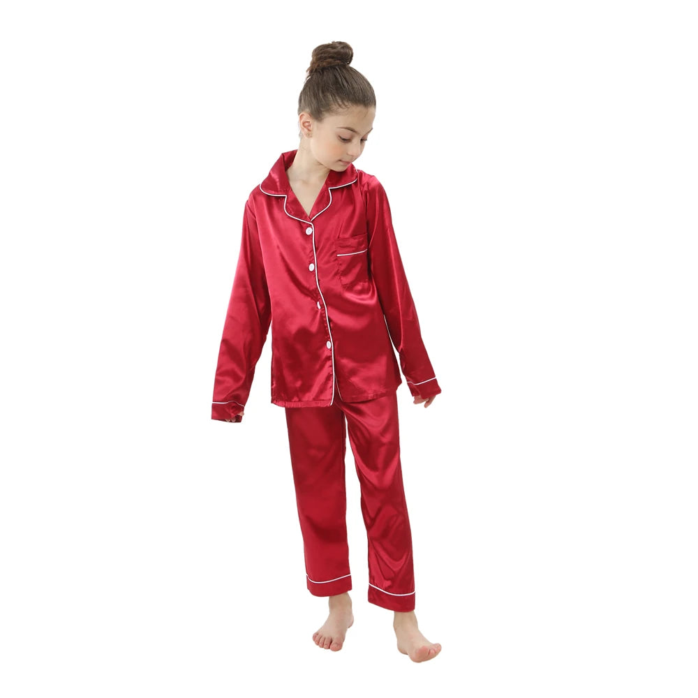 Christmas Pajamas for Boys Girls Red Green Gold Pijamas 2-13 Years Kids Sleepwear Children Satin Pyajams Toddler Silky Nightwear