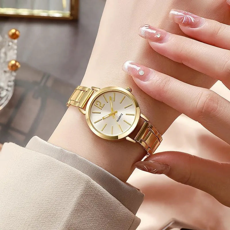 Fashion Quartz Watch for Women's Luxury Watch, Simple Circular Dial, Stainless Steel Women's Watch