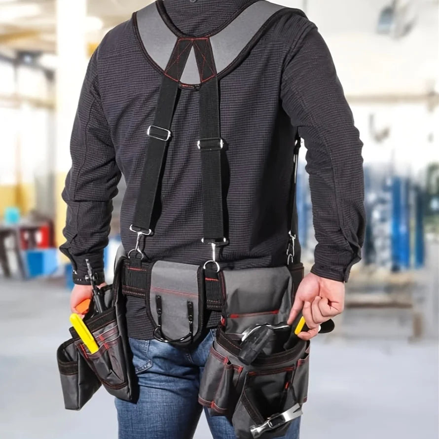 Tool Belt for Men, 32 to 66 Inches Adjustable Tool Belt with Suspenders for Electricians, Carpenters, Construction Workers