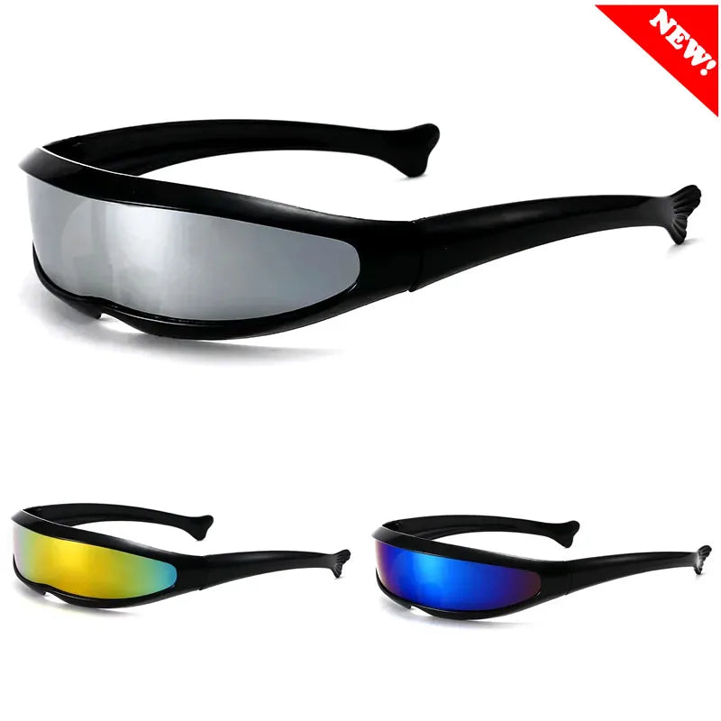 Conjoined Lens Sunglasses Men Women Fishtail Design X Laser Dolphins Mirror Glasses Windproof Goggles Space Robots Eyewear UV400