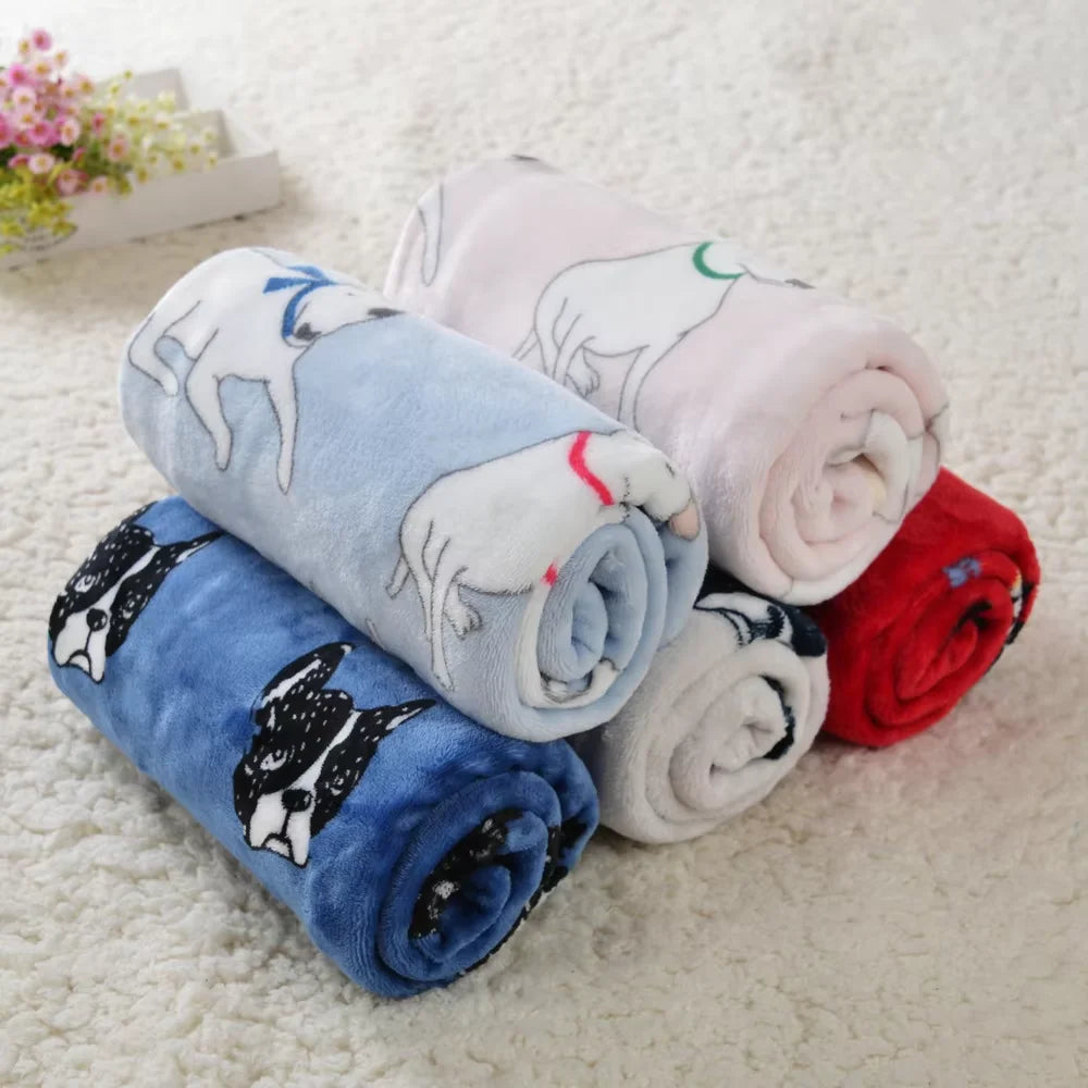 Soft Flannel Pet Blanket Cute Bulldog Print Warm Dog Bed Mat Cat Cover Breathable Sleeping Pad for Puppy Kitten Hamster Supplies