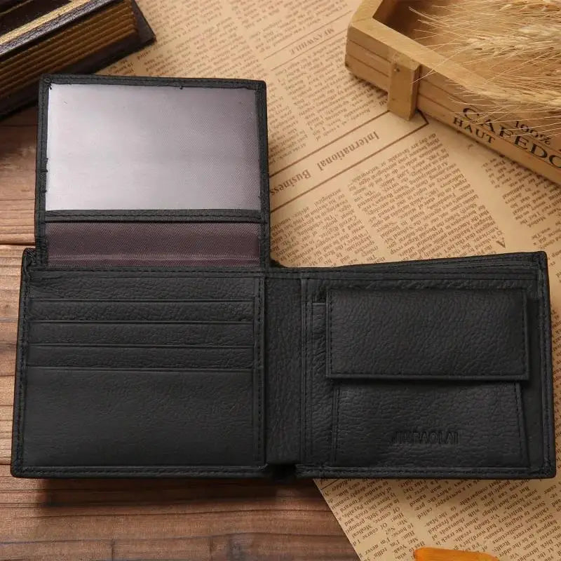 New Men Wallets Premium Product Real Cowhide for Man Short Black Walet Portefeuille Homme