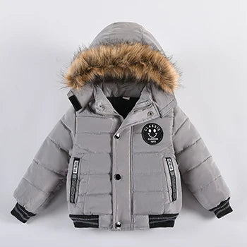 2-6 Years Autumn Winter Boys Jacket Warm Fur Collar Fashion Baby Girls Coat Hooded Zipper Outerwear Birthday Gift Kids Clothes