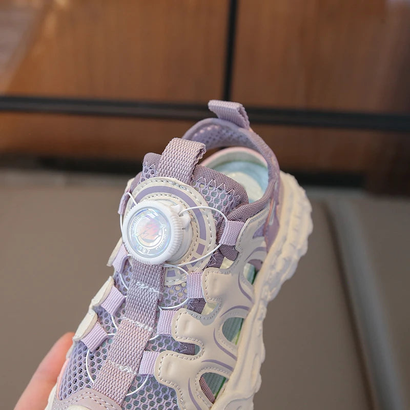 Children's Sports Sandals 3-18 Years Old Blue Hollow Breathable Boys Girls Casual Shoes Light Purple Soft Non-slip Kids Sneakers