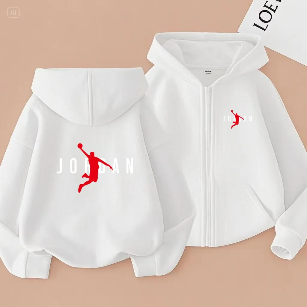 kids Autumn Winter Sweatshirt Basketball Charming Clothing Zipper Style Hoodie Girl Boy 3-12 Years Fashion Blue Black White Coat
