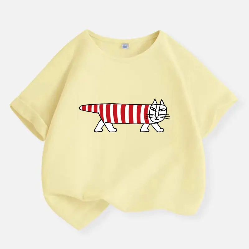 Korean Sweater Cat Children Clothing New Boys T-shirt Teen Funny Summer Top Cotton Kids Short Sleeves Baby Kids TShirt 2-12 Year