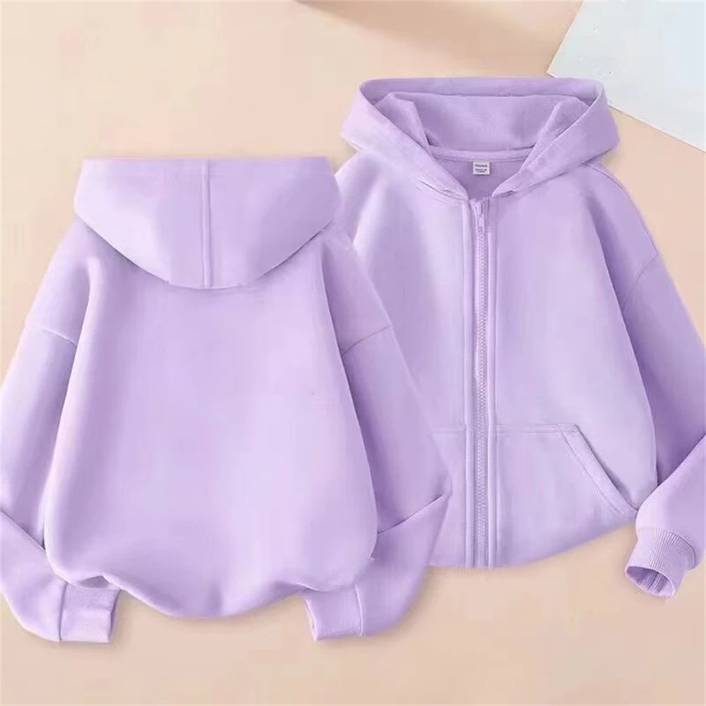 Zipper Style Hoodies Coat for Boys and Girls Pink Children Age 3-12 Kids Kawaii Sweatshirt Festival Gifts Solid Color New