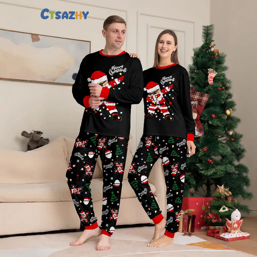 2025 New Christmas Family Matching Pajamas Santa Claus Print Adult and Children's Pajama Set Soft Sleepwear Xmas Family Look Pjs