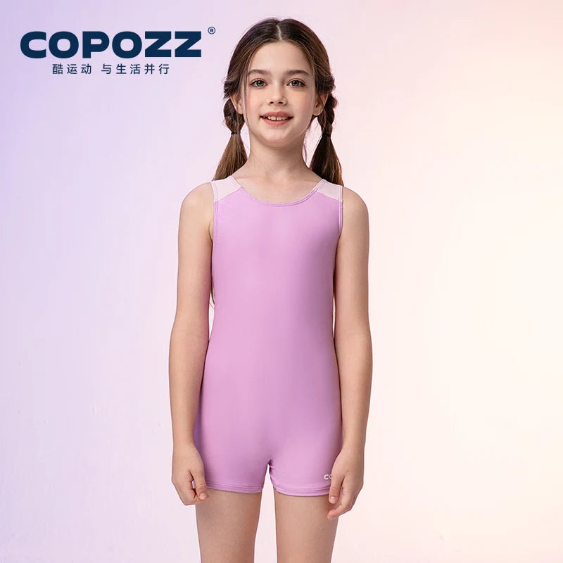 COPOZZ Solid Kids Swimwear Girls Summer One-piece Slim Quick-drying Swimsuit Fashion Hollow Out Sleeveless Children Beachwear