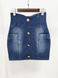 HIGH STREET Newest 2026 Designer Runway Blazer Women's Slim Fitting Double Breasted Lion Buttons Denim Jacket Mini Skirt