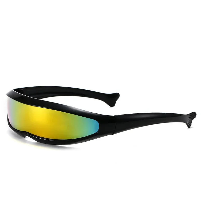 Conjoined Lens Sunglasses Men Women Fishtail Design X Laser Dolphins Mirror Glasses Windproof Goggles Space Robots Eyewear UV400