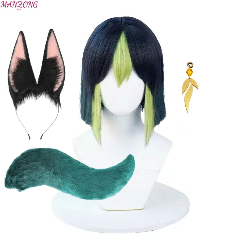 High Quality Game Impact Tighnari Cosplay Wig 30cm Heat Resistant Synthetic Hair Tighnari Women Wigs Halloween Party