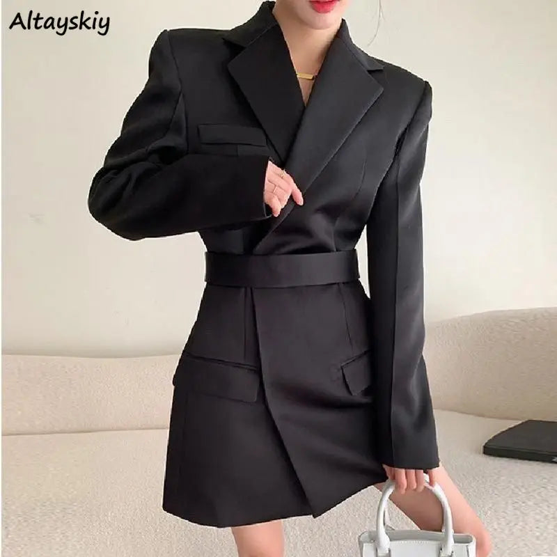 Women Blazer Flattering Waist Solid All-match Streetwear Faddish Elegant Long Style Outwear Simple Feminine Spring Popular Coats