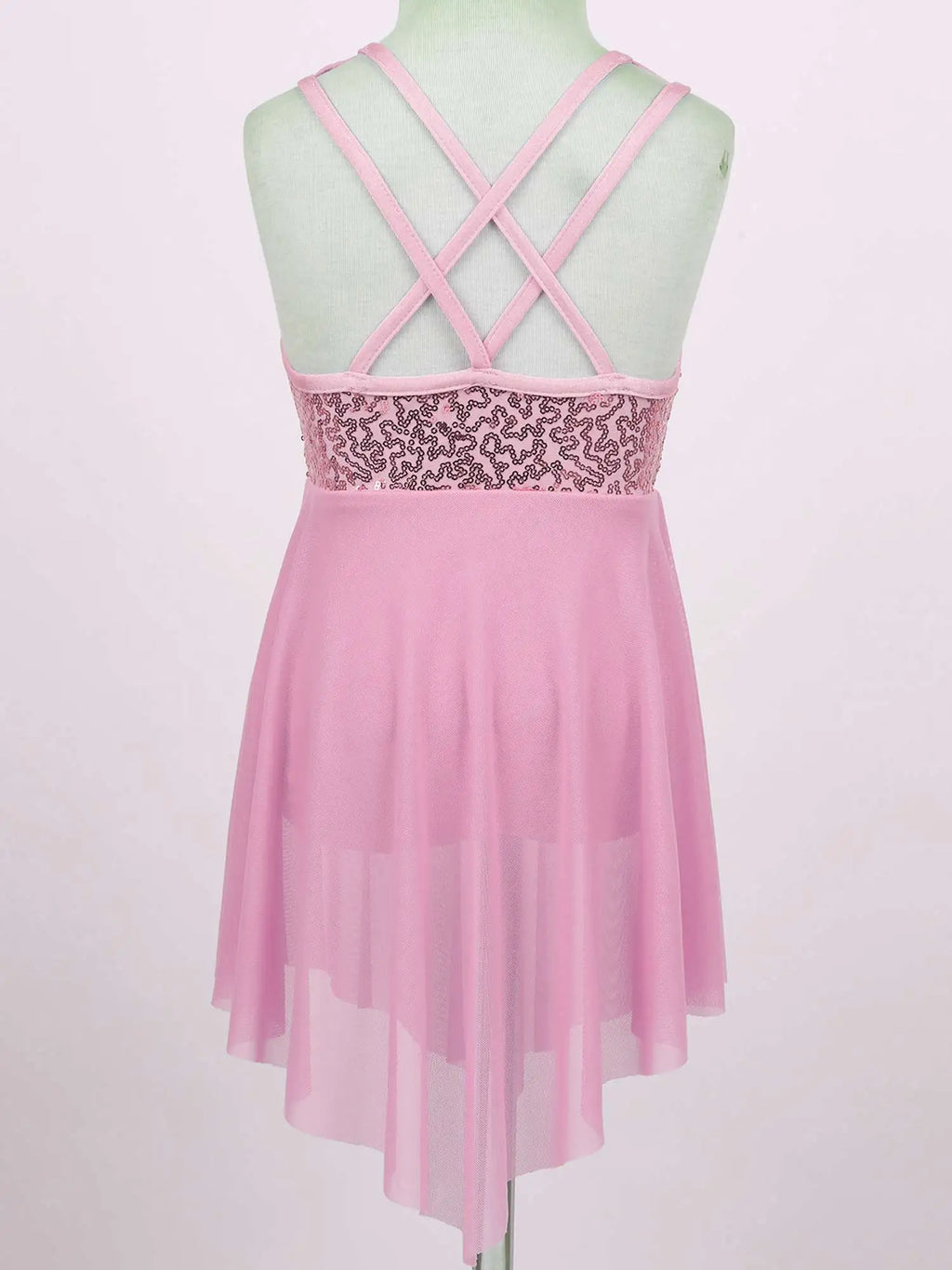 Kids Girls Lyrical Latin Dance Dress Modern Ballet Dancing Leotard Competition Dancewear Sparkling Rhinestone Ruched Dress