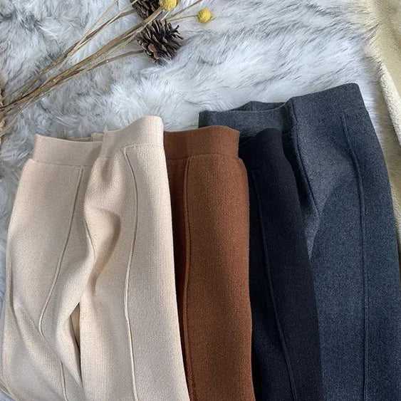 Kids Pants Autumn Childrens Clothing Winter Girls Thick Knitting Wide Leg Trousers Thick Woolen Yarn Straight Casual