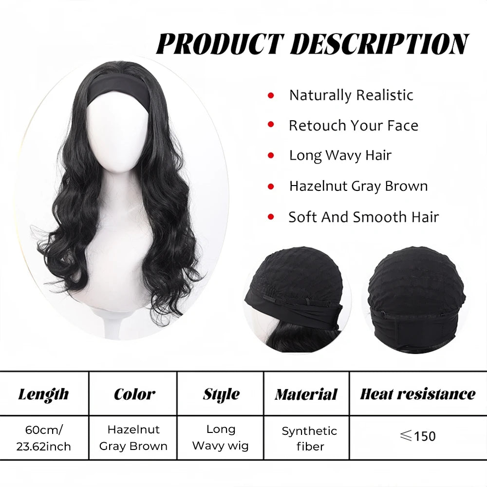 Long Synthetic Wavy Headband Wig for Women Black Wigs with Brown Blonde Highlight 100% Denisty Headband Wigs Glueless Wig Daily