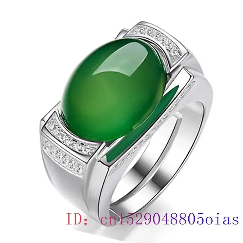 Green Jade Ring Fashion Chalcedony Men Gifts Gemstone Lucky Jewelry Zircon Natural Crystal Women Amulet Charm