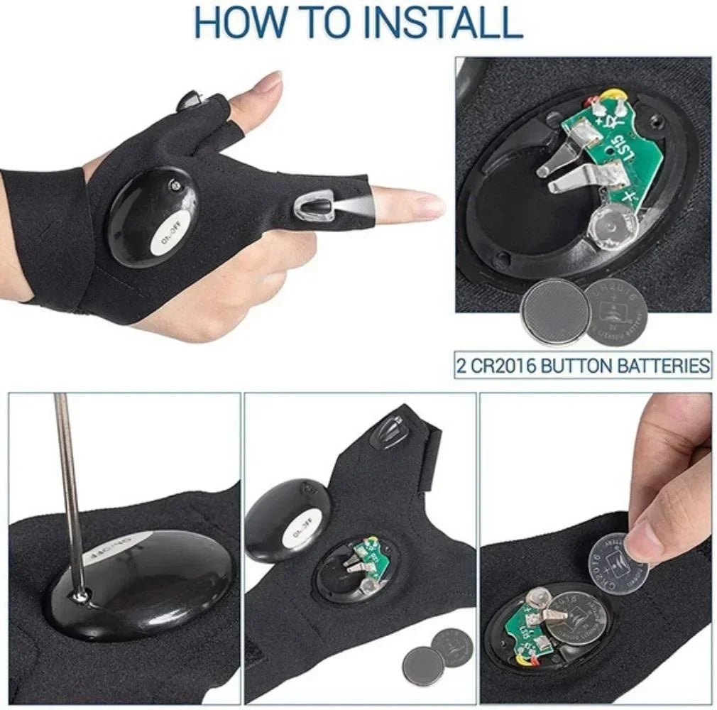 LED Flashlight Gloves for Men Christmas Gifts Fishing Camping Hiking Night Running Repairing Cars Outdoor Activities