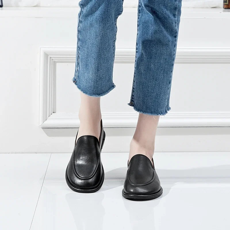 Women's Mary Janes Round Toe Loafers Spring Autumn 2025 New Genuine Leather Woman Shoes Soft Soles Slip-on Ladies Walking Flats