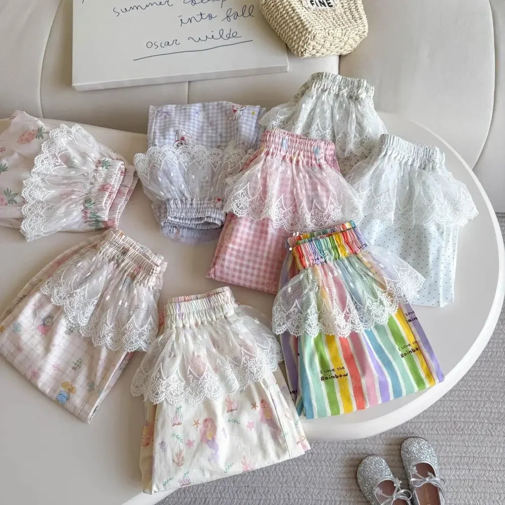 Baby Girls Lace Pants Toddler Kids Cartoon Pant for Children Trousers 2025 Summer Kids Clothing Casual