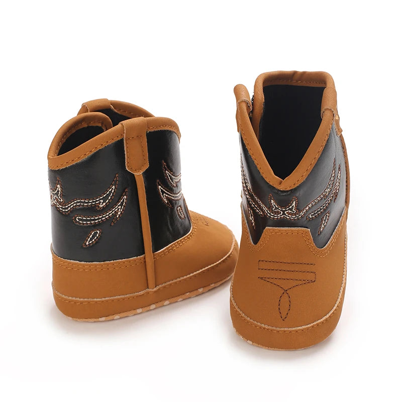 Baby Boots, Baby Autumn Denim Knight Boots, 0-1 Year Old Children's Fashion Embroidery, Midsole Learning, Soft Soled Boots, Bohe