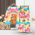Capibara Kids Pajama Sets Long Sleeve Loungewear with Cute Animal Print Soft Sleepwear for Boys Girls Cartoon Sleepwear Outfit