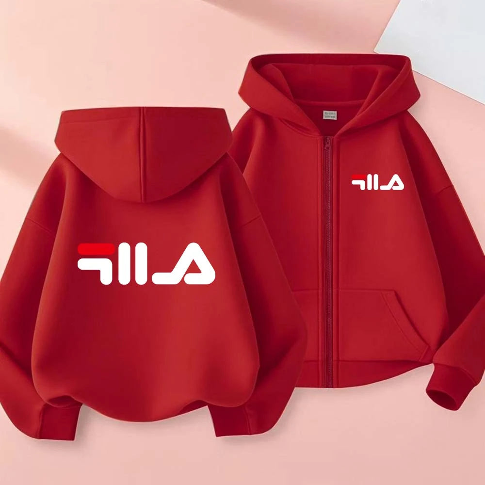 Kids Trend Letter Print Spring Autumn Simple Casual Zipper Hooded Sweatershirts 2-13 Years Boys Girls Streetwear Top Clothes