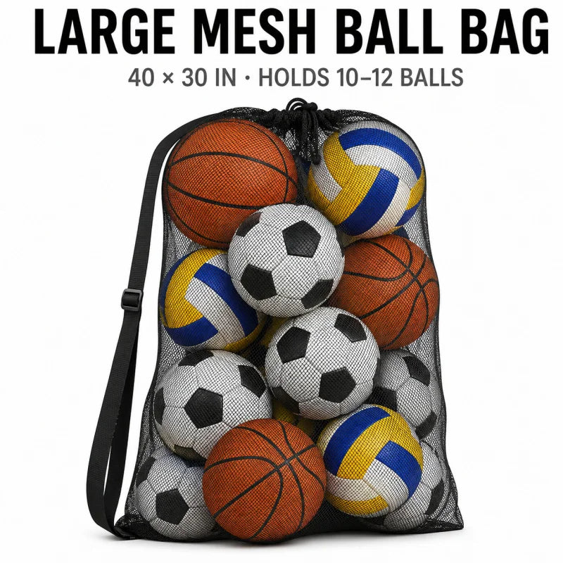 Heavy Duty Mesh Ball Bag Large Drawstring Sports Equipment Storage Bag With Shoulder Strap For Basketball Soccer Volleyball