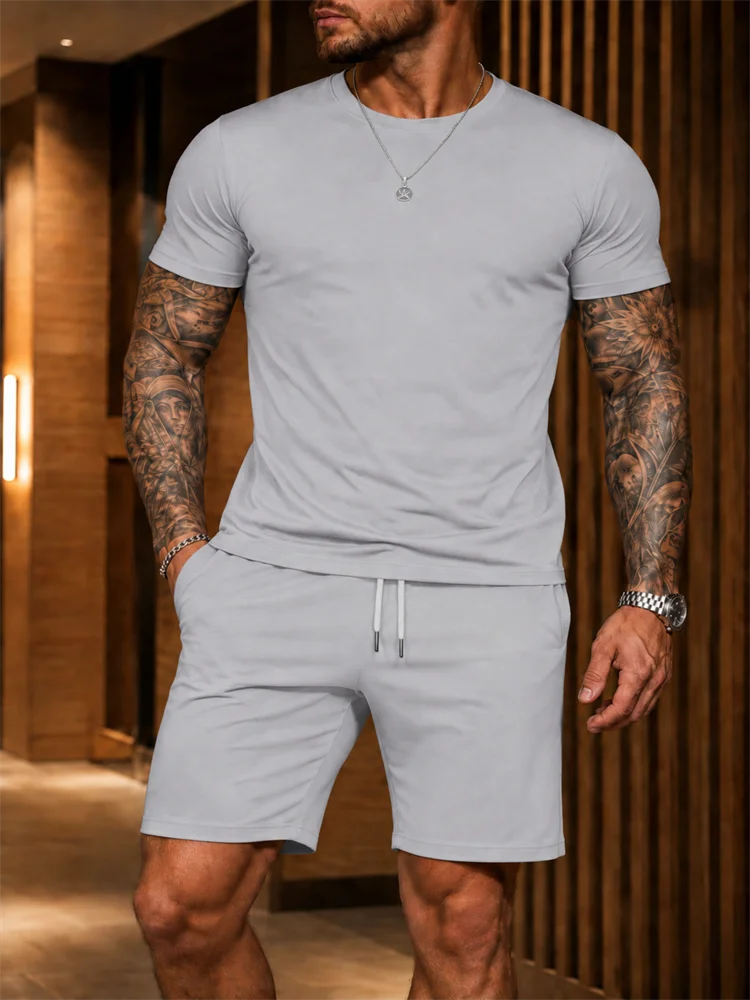 2026 New Men's Sportswear Short Sleeved T-shirt and Sports Shorts Summer Casual Jogging Pants Set Men's Two-piece Set