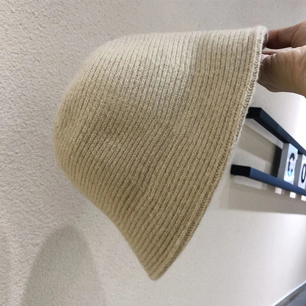 Hip Hop Women Thicken Autumn Knitted Winter Bucket Hat Warm Hats Felt Wool Hat Fishing Cap