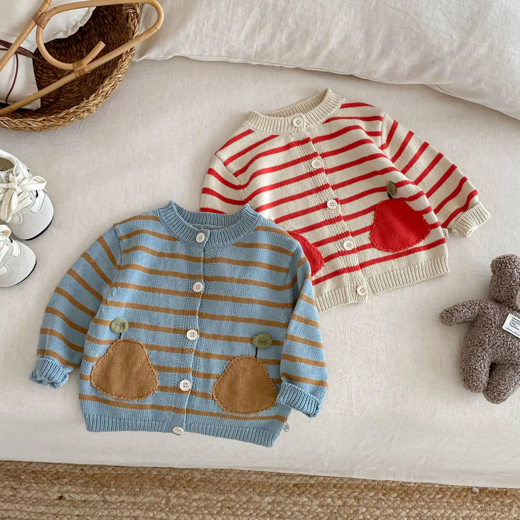 Kids Knitted Cardigan 2025 Autumn Korean Cute Girls' Striped Sweaters Coat Baby Boys Casual Knitwear Sweater Cardigans