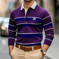 Simple Fashion Striped Polo Shirts For Men Trendy Autumn Long Sleeve Lapel Button Golf Polo Shirt Casual Oversized Tees Tops