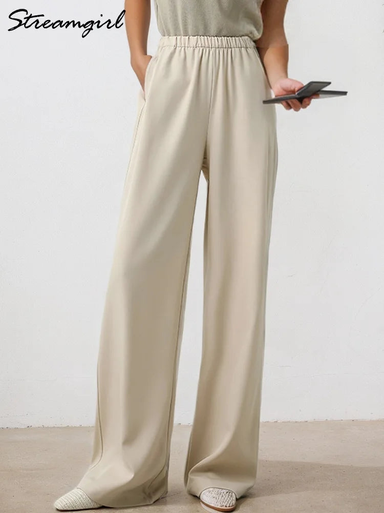 Women Wide Leg Pants Formal Gray Long Office Wear Pants Ladies Spring Straight Leg Black Work Trousers For Women Office Summer