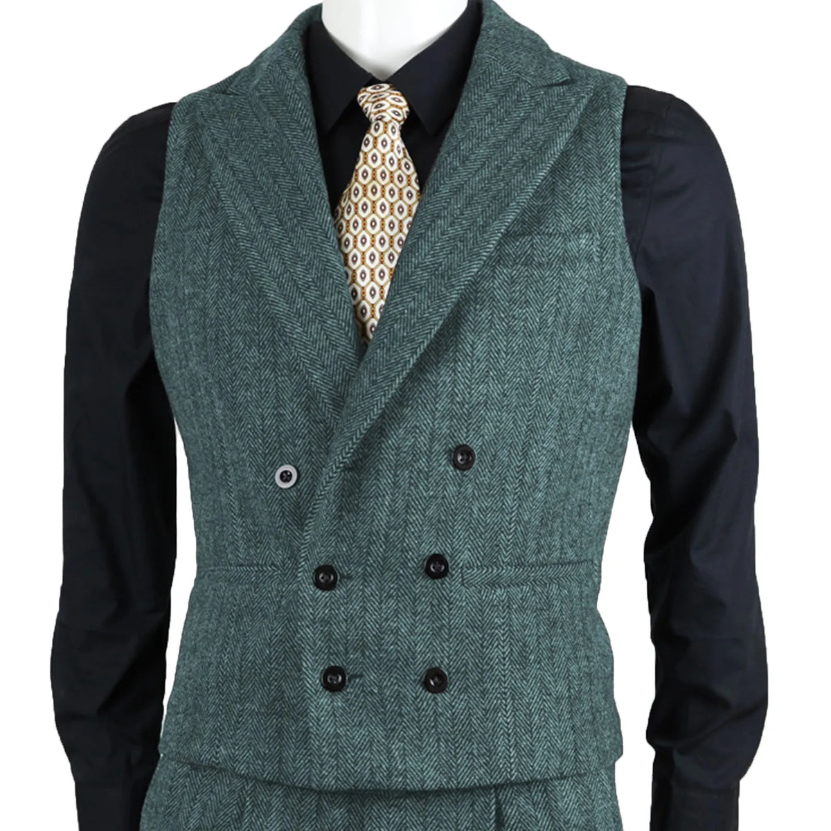 Men Suit Vest Brown Herringbone Tweed Slim Fit Waistcoat Double Breasted Sleeveless Jacket For Wedding Party Prom Suit Vests